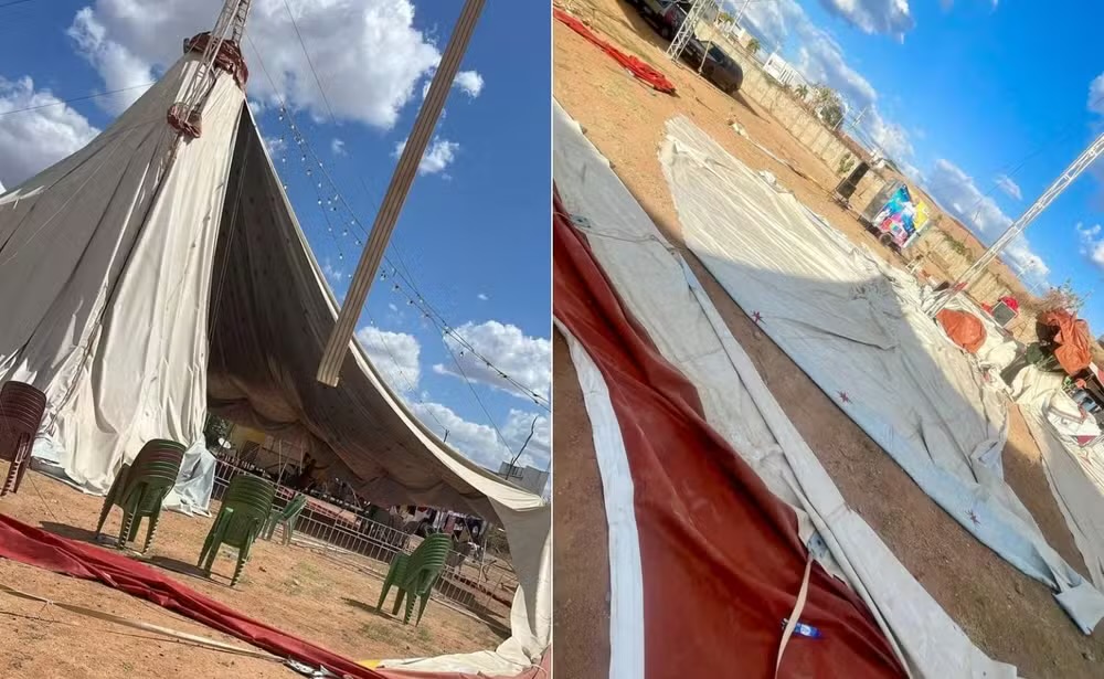 Ventania rasga lona de circo Babalu em Pau dos Ferros