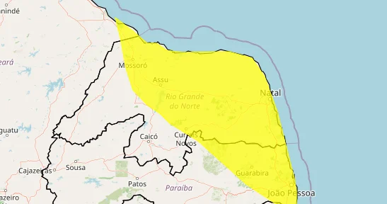 Areia Branca e outros 107 municípios do RN entram em alerta para chuvas nesta terça-feira (21)
