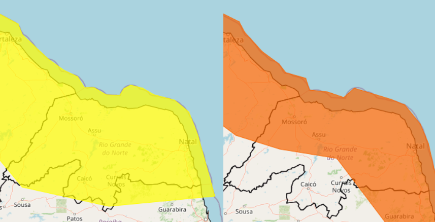 Inmet publica dois alertas de chuvas intensas para o Rio Grande do Norte